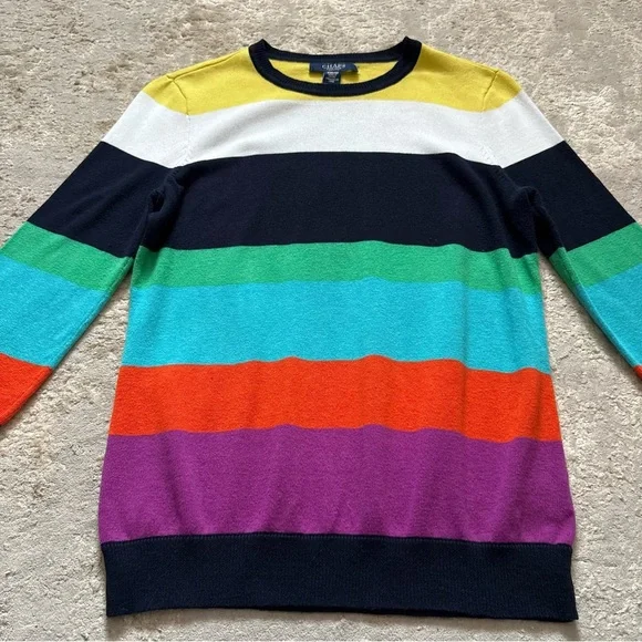 Ralph Lauren Chaps Striped Knit 3/4 Sleeve Rainbow Pullover Sweater Size Medium - Picture 4 of 10
